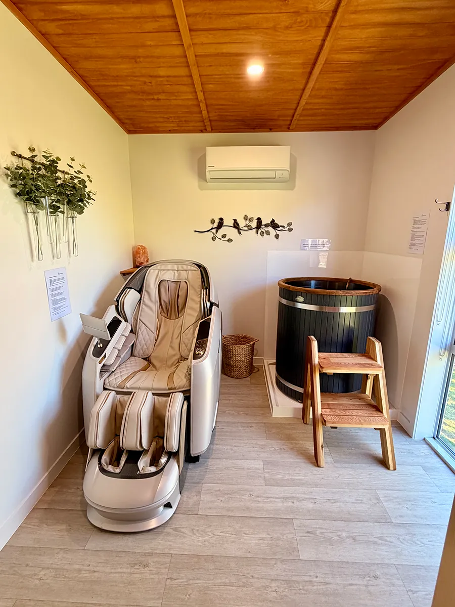 recovery room massage chair and cold plunge